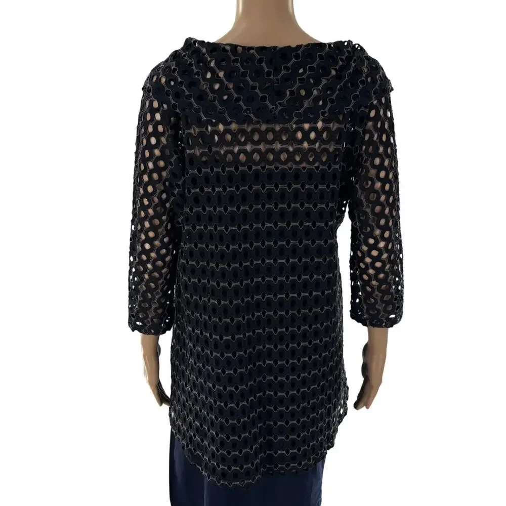 Carine Black Cowl Neck Off The Shoulder Perforated Top